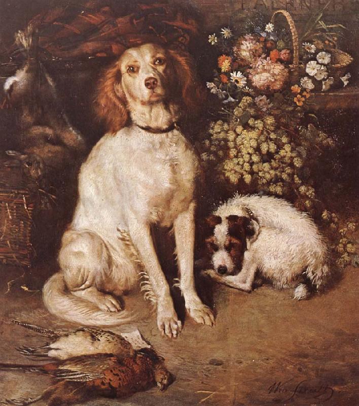 William Strutt Dogs with Flowers and game Sweden oil painting art